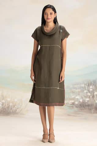 Kaveri Linen Round Collar Midi Dress 