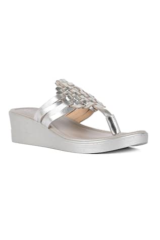 Silver Interlaced Toe Post Wedges 