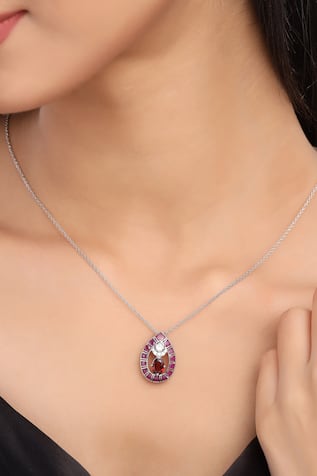 Garnet & Moissanite Pendant Necklace 