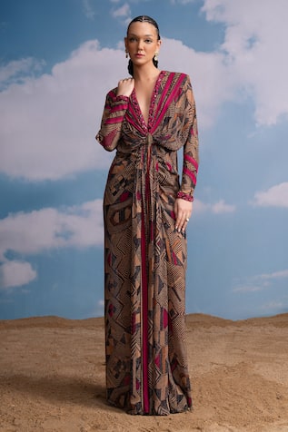 Nikita Mhaisalkar Geometric Draped Maxi Dress 