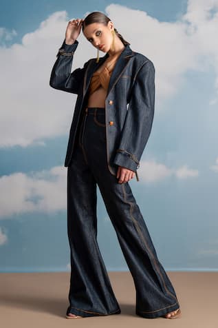 Nikita Mhaisalkar Indigo Hemp Denim Pantsuit 