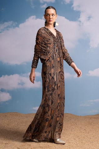 Nikita Mhaisalkar Geometric Kimono Maxi Dress 