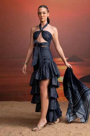 Nikita Mhaisalkar Indigo Ruffle Asymmetrical Skirt 