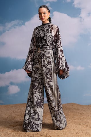 Nikita Mhaisalkar Chocolate Swirl Print Sequin Pants 