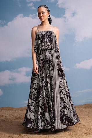 Nikita Mhaisalkar Chocolate Swirl Print Maxi Skirt Set 