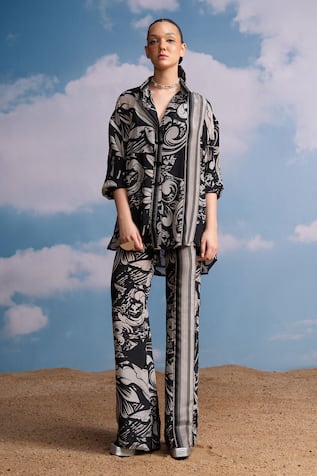 Nikita Mhaisalkar Swirl Printed Silk Crepe Co-ord Set 