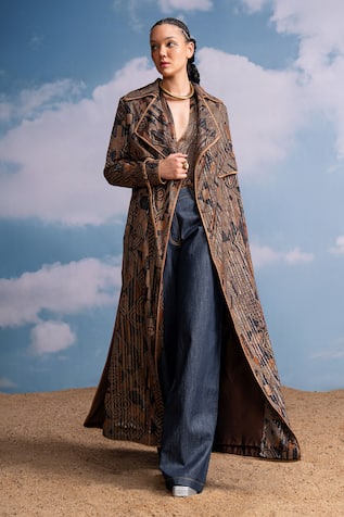 Nikita Mhaisalkar Geometric Print Lurex Trench Jacket 