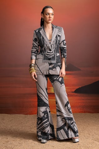 Nikita Mhaisalkar Noir Swirl Printed Sequins Pantsuit 