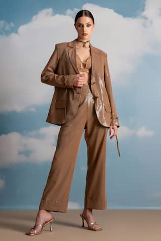 Nikita Mhaisalkar Beige Luxe Sheeted Sequins Pantsuit 