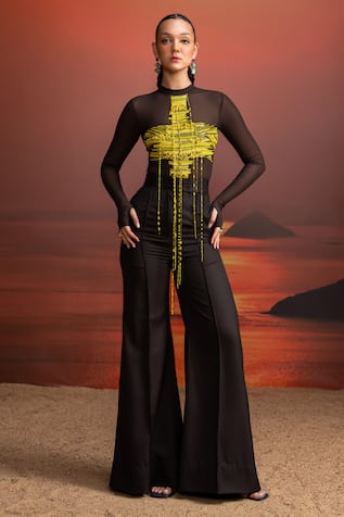 Nikita Mhaisalkar Dark Brown Pinstriped Pants 