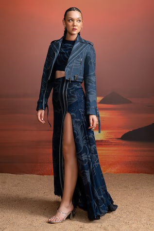 Nikita Mhaisalkar Indigo Swirl Printed Skirt 
