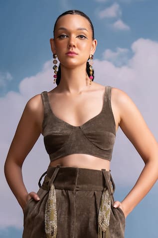 Nikita Mhaisalkar Olive Corduroy Bralette 