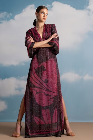 Nikita Mhaisalkar Fuchsia Swirl Printed Kaftan 