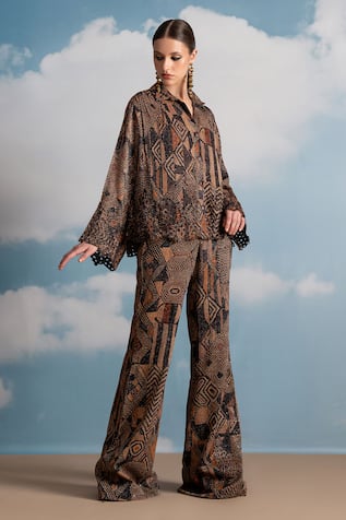 Nikita Mhaisalkar Geometric Print Cutwork Pant Set 