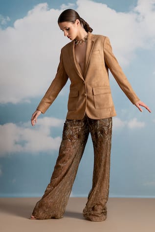 Nikita Mhaisalkar Brown Baroque Embroidered Pants 