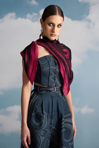 Nikita Mhaisalkar Indigo Swirl Printed Corset Top 