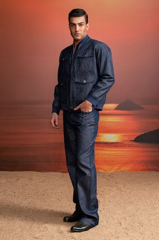 Nikita Mhaisalkar Indigo Denim Bomber Jacket & Pants Set 