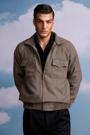 Nikita Mhaisalkar Brown Checks Bomber Jacket 