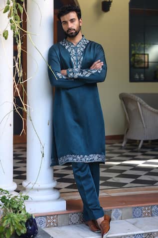 Peacock Blue Embroidered Kurta Set 