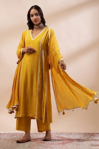 Kyra By Bhavna Mustard Yellow A-Line Kurta Set 