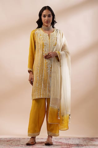 Kyra By Bhavna Mustard Yellow Straight Cut Kurta Set 