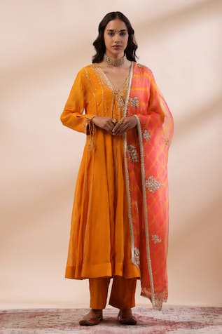 Kyra By Bhavna Rust Orange Anarkali Set with Pink Dupatta 