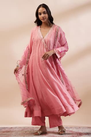 Kyra By Bhavna Coral Angrakha Set With Embroidered Dupatta 