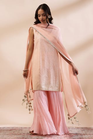 Kyra By Bhavna Peach Pink Sequined Kurta Set 