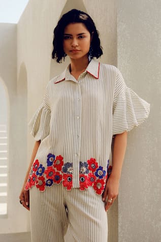 Pooja Rajgarhia Gupta Striped Off White Designer Shirt 