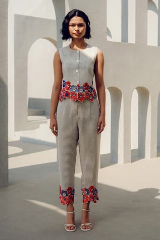 Pooja Rajgarhia Gupta Embroidered Striped Pant 