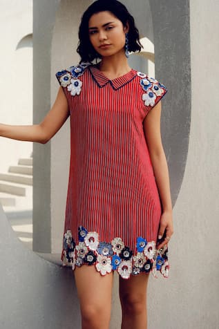 Pooja Rajgarhia Gupta Embroidered Red Striped Dress 