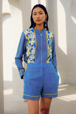 Pooja Rajgarhia Gupta Striped Blue Designer Shorts 