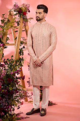 Kasbah Peach Silk Embroidered Kurta 