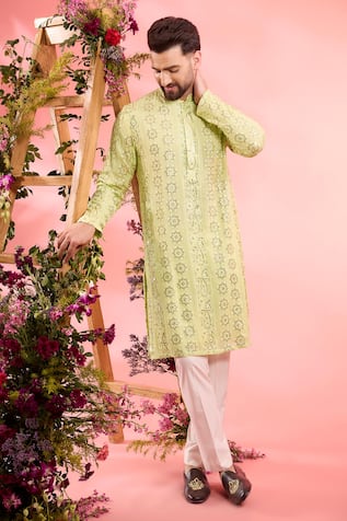 Kasbah Embroidered Yellow Georgette Kurta 