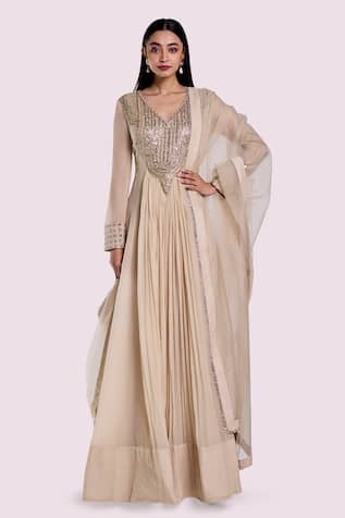 Onaya Off White Embroidered Anarkali Set 