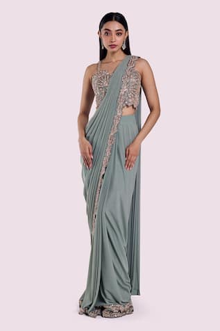 Onaya Embroidered Pre Draped Saree Set 