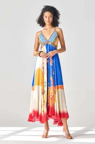 Verb by Pallavi Singhee Multi Color Satin Maxi Dress 
