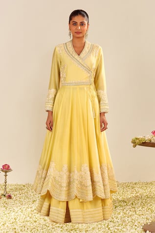 Sheetal Batra Lemon Yellow Anarkali & Skirt Set 