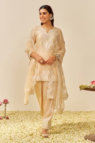 Sheetal Batra Beige Chanderi Silk Kurta Set 