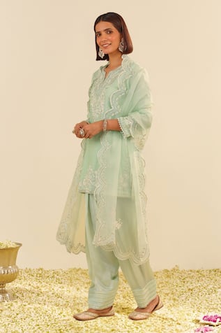 Sheetal Batra Mint Green Chanderi Silk Kurta Set 