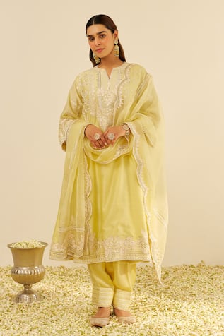 Sheetal Batra Embroidered Lemon Yellow Kurta Set 