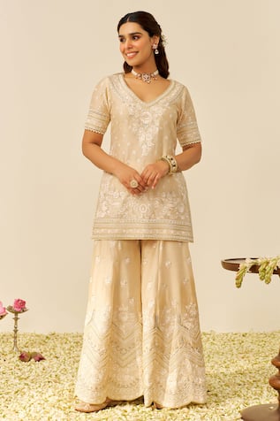 Sheetal Batra Embroidered Beige Kurta & Sharara Set 