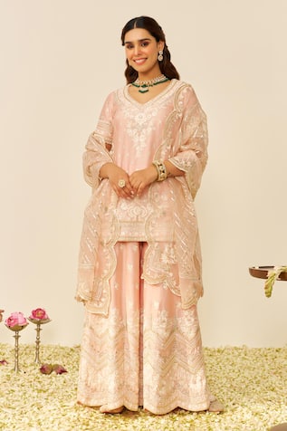 Sheetal Batra Embroidered Off Rose Kurta & Sharara Set 