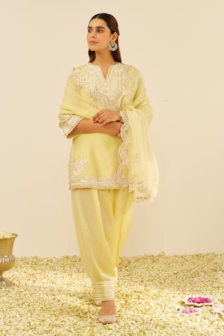 Sheetal Batra Embroidered Lemon Yellow Kurta Set 