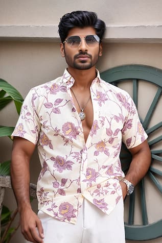 Aryavir Malhotra Floral Vine Printed Cotton Shirt 