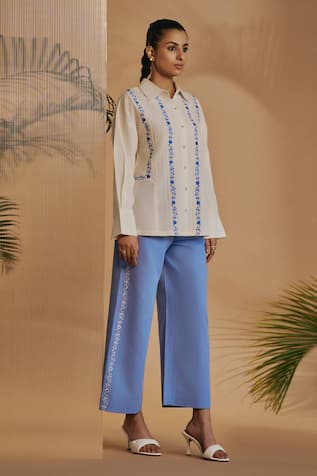 ORIGANI Ivory Pintuck Embroidered Shirt 