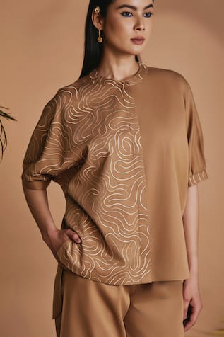 ORIGANI Brown Loose-Fit Kimono Style Shirt 