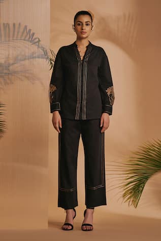 ORIGANI Black Embroidered Co-ord Set 