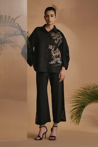 ORIGANI Embroidered Black Co-ord Set 