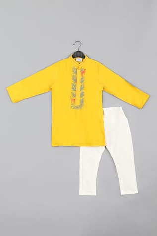 Little Brats Cheetah Threadwork Placket Kurta With Churidar 